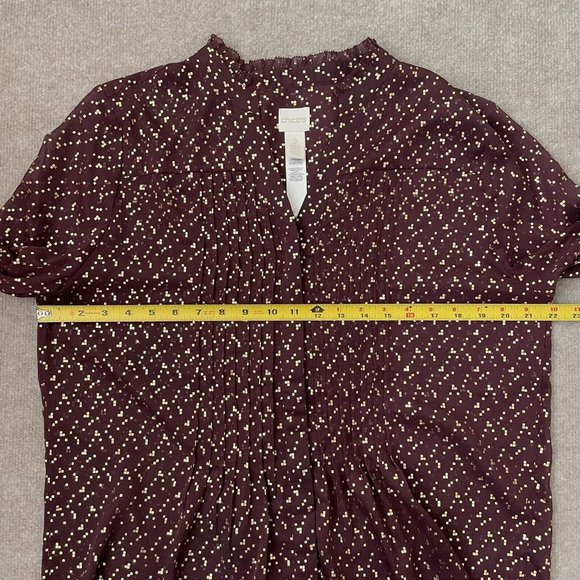 Chico's Shirt Womens Size 2 (Large) Maroon Metallic Gold Sheer Lightweight Top - Picture 6 of 8